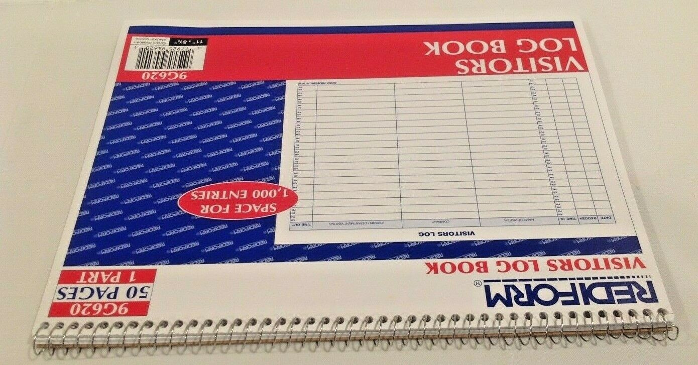Rediform Visitors Log Book 50 Pages 1-Part Wire Bound White 11″ x 8.5″ 9G620 NEW