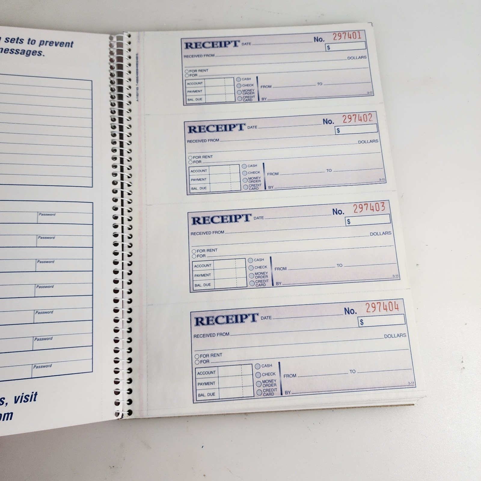 Adams Money Rent Receipt Book 2Part Carbonless 7-5/8″x11″ Spiral Bound 200 Sets