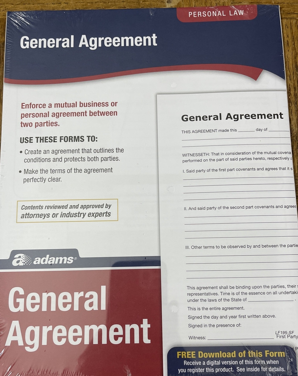 Adam’s General Agreement Forms-Brand New-SHIPS N 24 HOURS