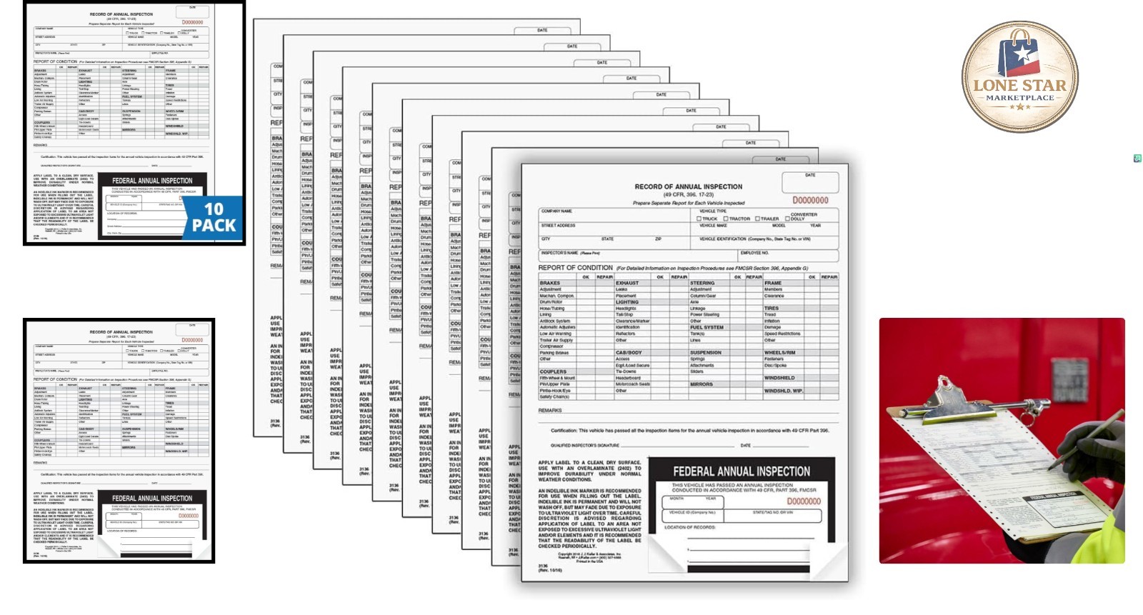 J. J. Keller DOT Compliant 10-Pack Annual Inspection Forms with Labels Included