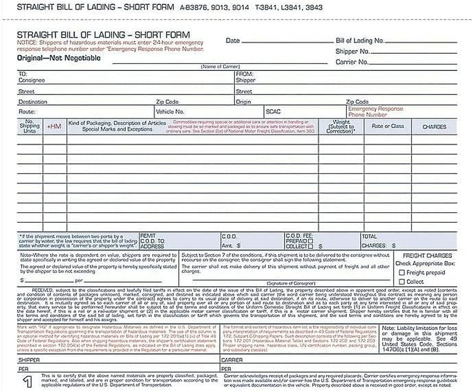 Adams Bill of Lading Short Form, 8-1/2 X 7-7/16 Inches, White, 3-Part, 250-Count