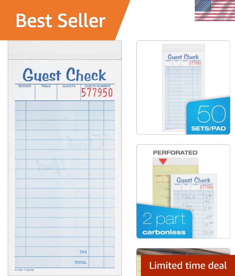 Guest Check Pads, 2-Part, Carbonless, White/Canary, 3-3/8″ x 6-3/8″, 50 Sets …