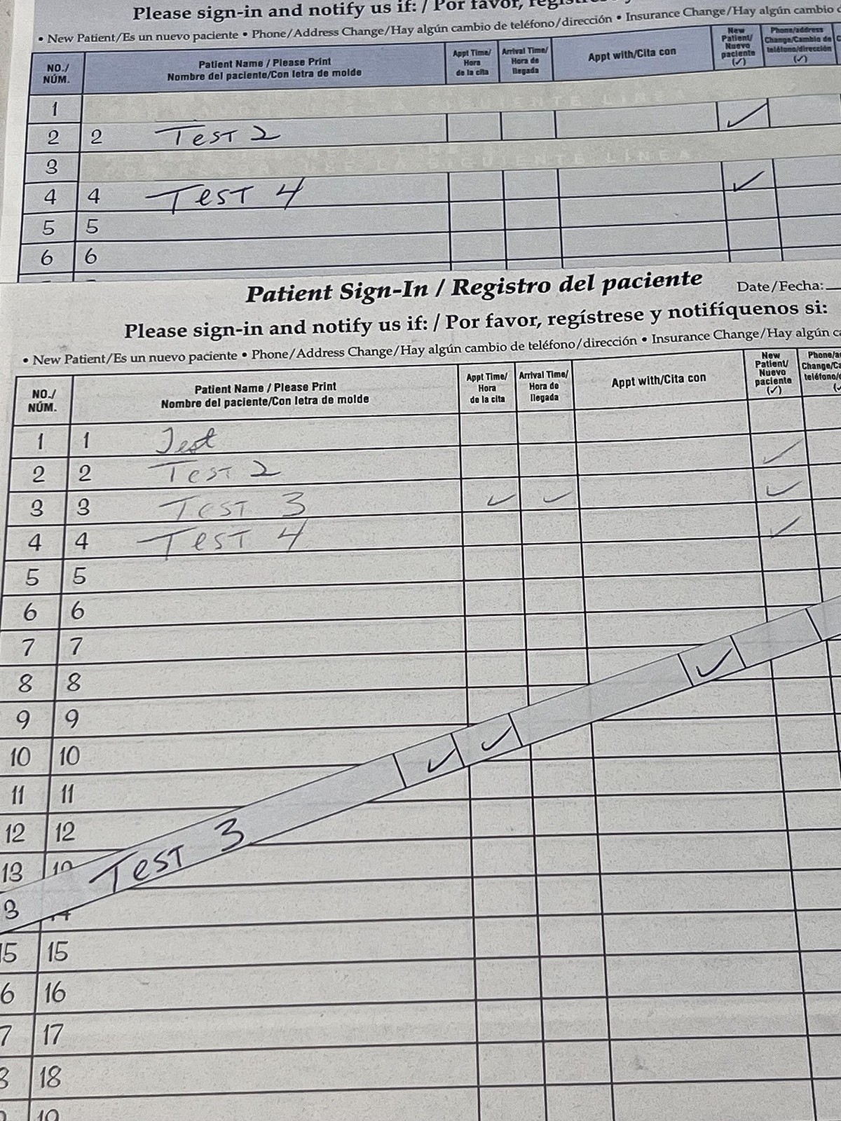 Bilingual Patient Sign-in Sheets