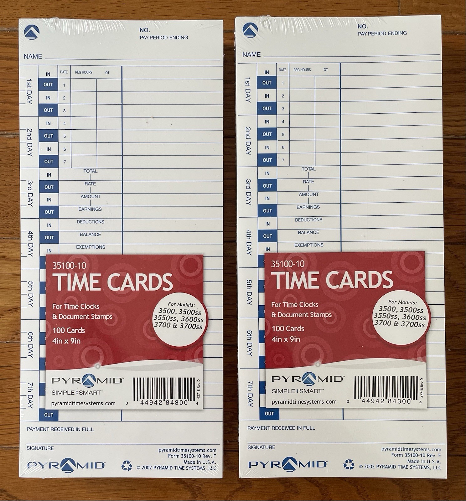Lot Of 2 Brand New Pyramid Time Systems Pyramid Time Cards for 3500 3600SS 3700