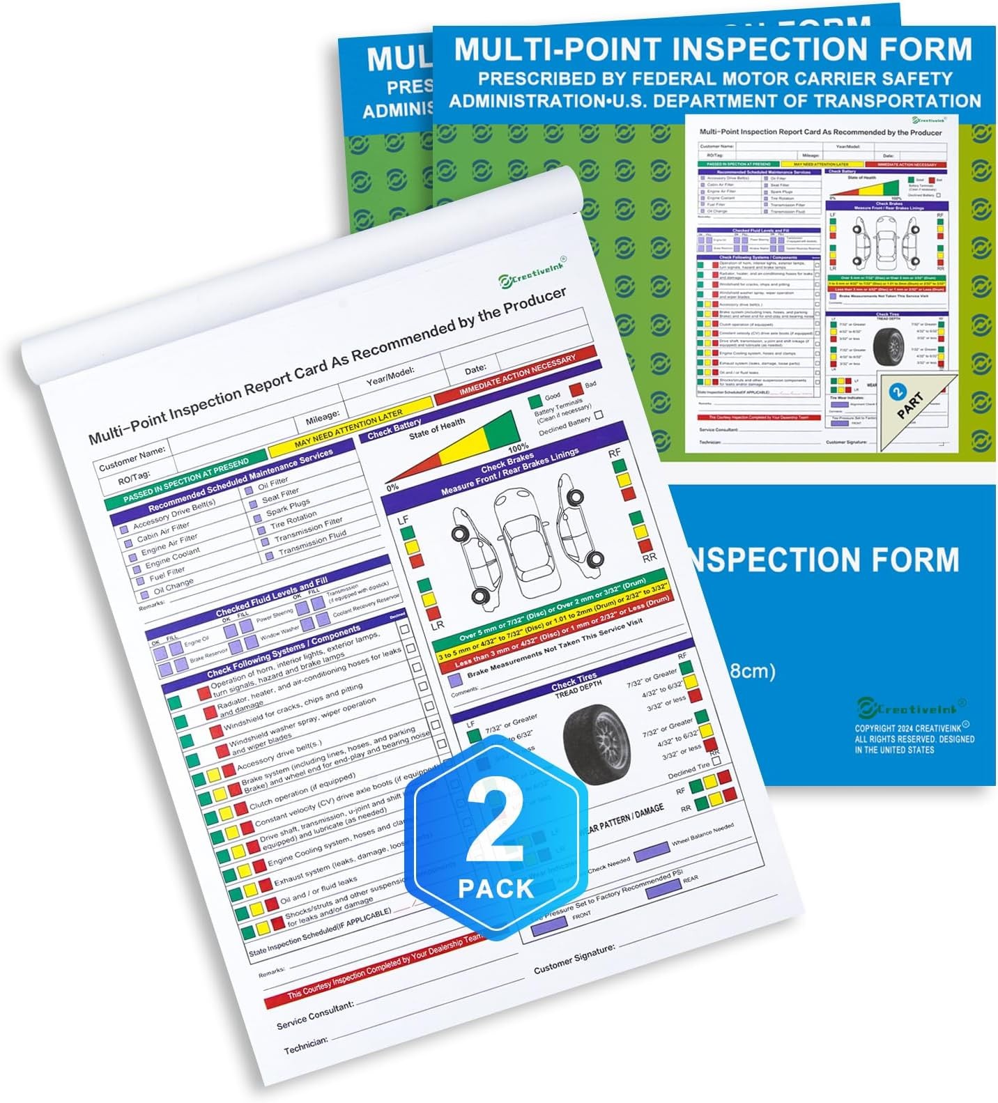 200 Sets Multi-Point Automotive/Vehicle Inspection Report Forms 2-ply Carbonl…