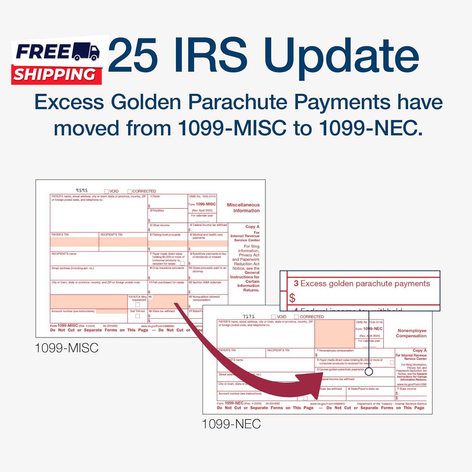 1099 NEC Forms 2025 4-Part Kit for 50 Recipients Includes 6 1096 Forms