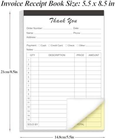 (2-Pack) Thank You Receipt Book – 5.5″ x 8.5″ Cardboard 2-Part Carbonless Sales