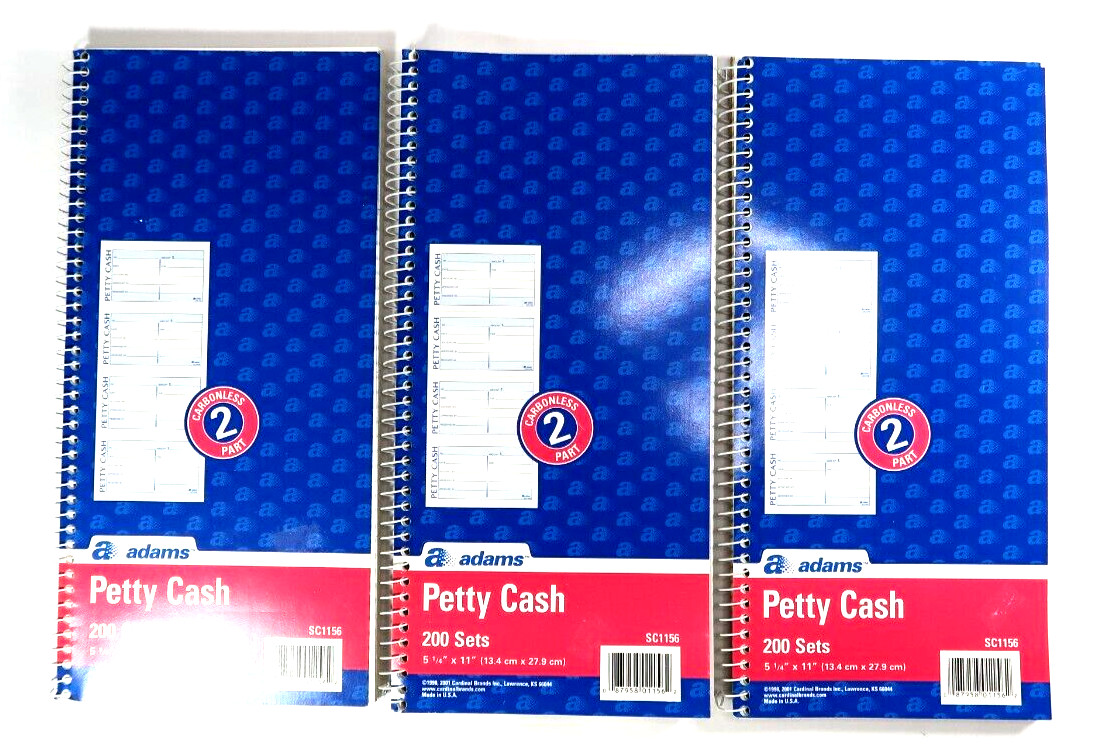 Adams Petty Cash 5 1/4″ x 11″ Spiral Bound 2 Part Carbonless SC1156 3 books