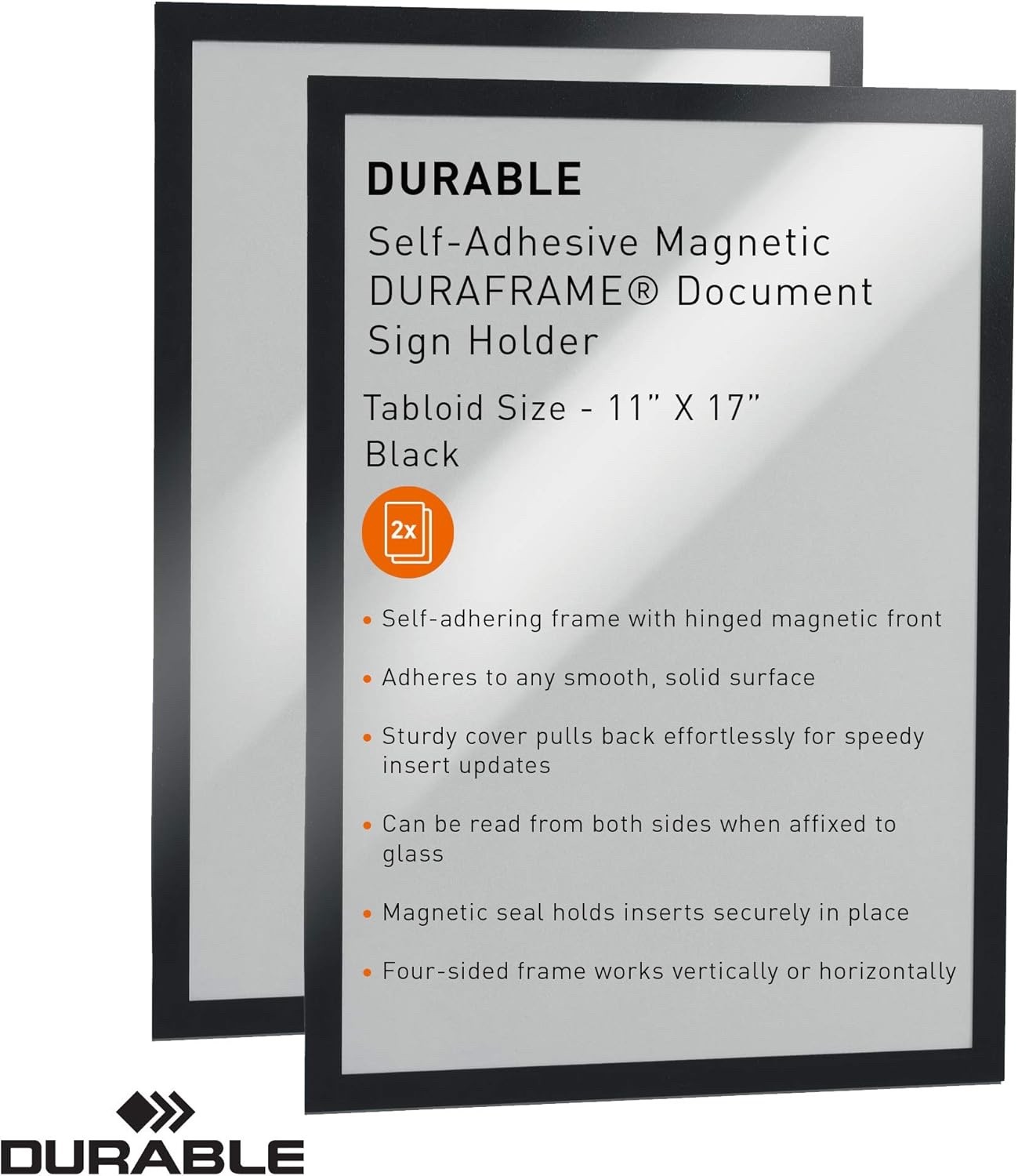 Durable DURAFRAME Sign Holder 11 x 17 Black Frame 2/Pack 476901