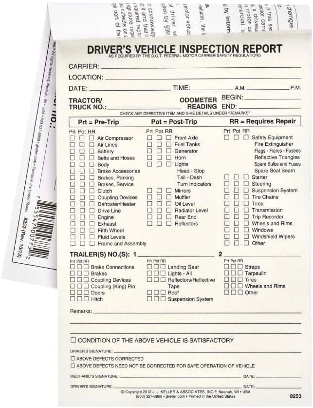 DVIR Inspection Book 25-pk 2-Ply Carbonless Forms 5.5″x8.5″ FMCSR Compliant