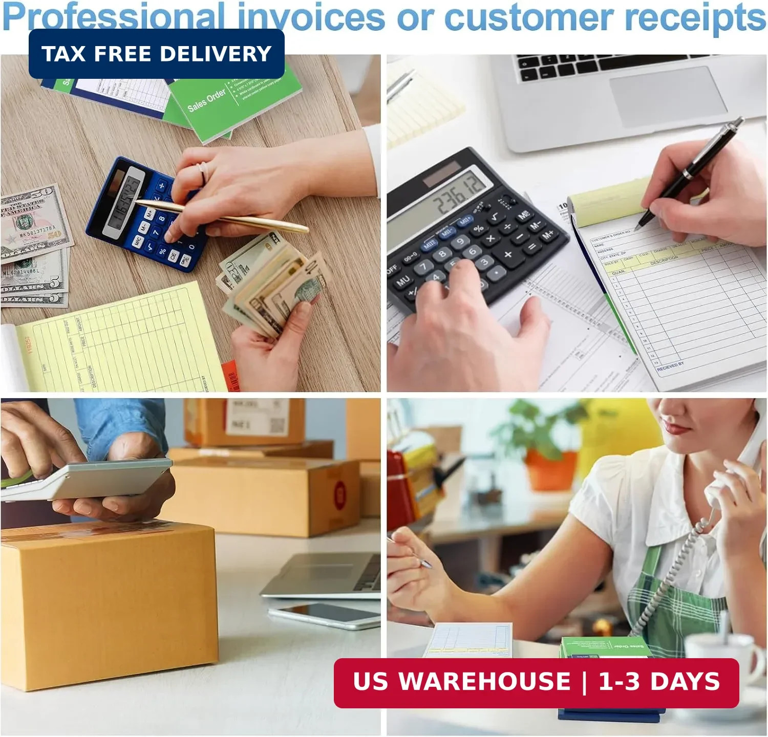 Joyberg 4 Pack Sales Order Book, 4.17inx7.2in Receipt Book with Carbon Copies, 2