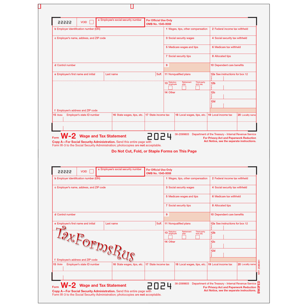 2024 IRS Tax Form W-2 Wage Stmts 25 employees LASER +(3)W3 #W2TRADS605 – NO Env