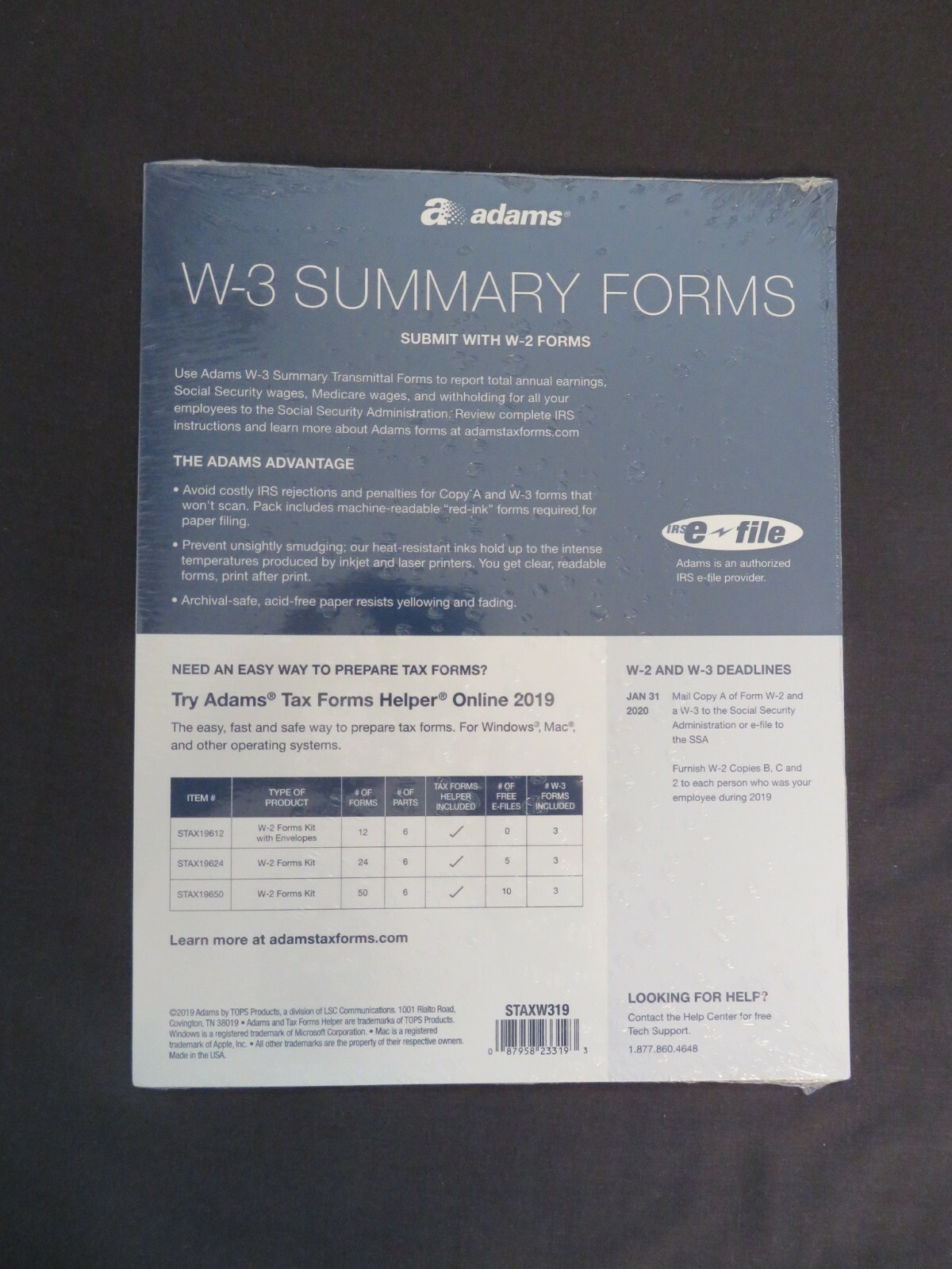 2019 Adams 10 W-3 Summary Forms Meets IRS Specifications