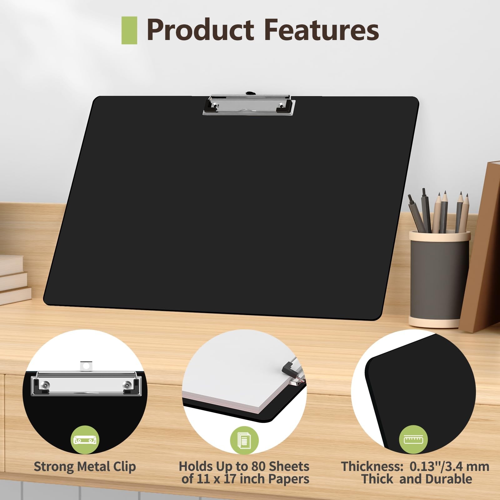 Juvealoe Extra Large Clipboard, 11 x 17 Black Plastic Drawing Board