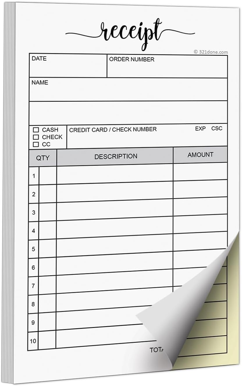 Portable Carbonless Receipt Pad – 100 Pages for Retail Transactions on the Go