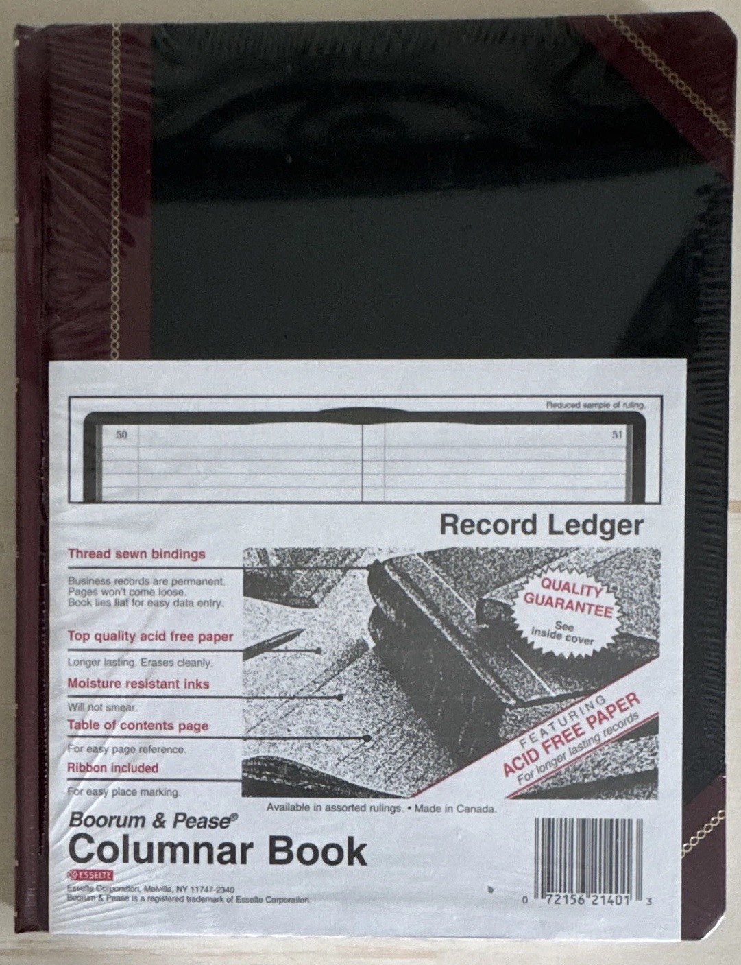 Vintage Boorum & Pease Record Ledger Columnar Book 21-150-R Red/Burgundy