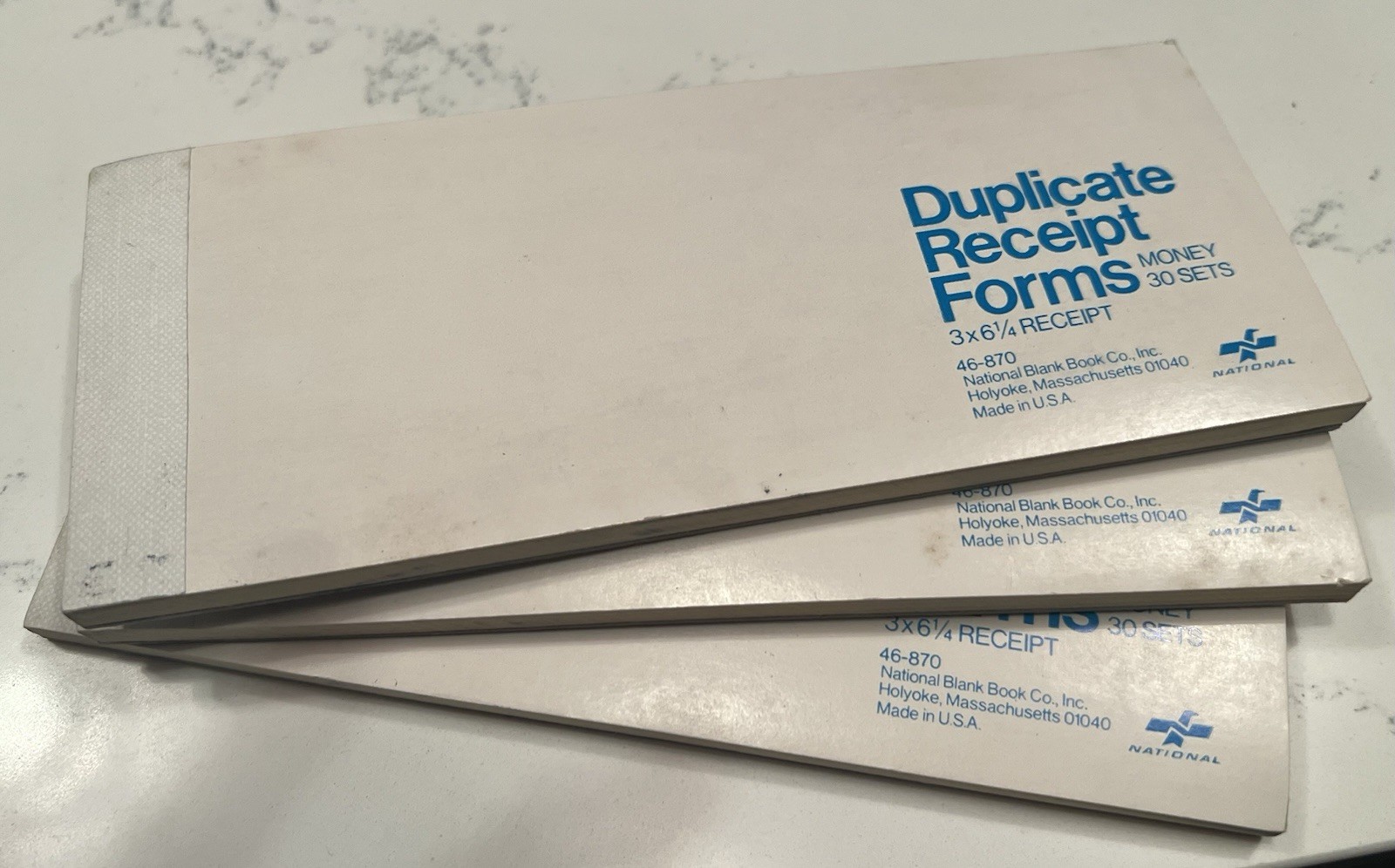 3 VTG Books of 30 Sets of Duplicate Receipt Forms Using Carbon Copy 3” x 6 1/4”