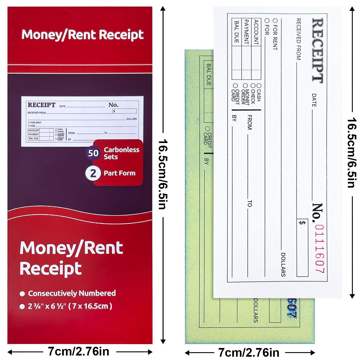 6-Pack Carbonless Receipt Book for Small Business – Money & Rent Receipts, 2-…