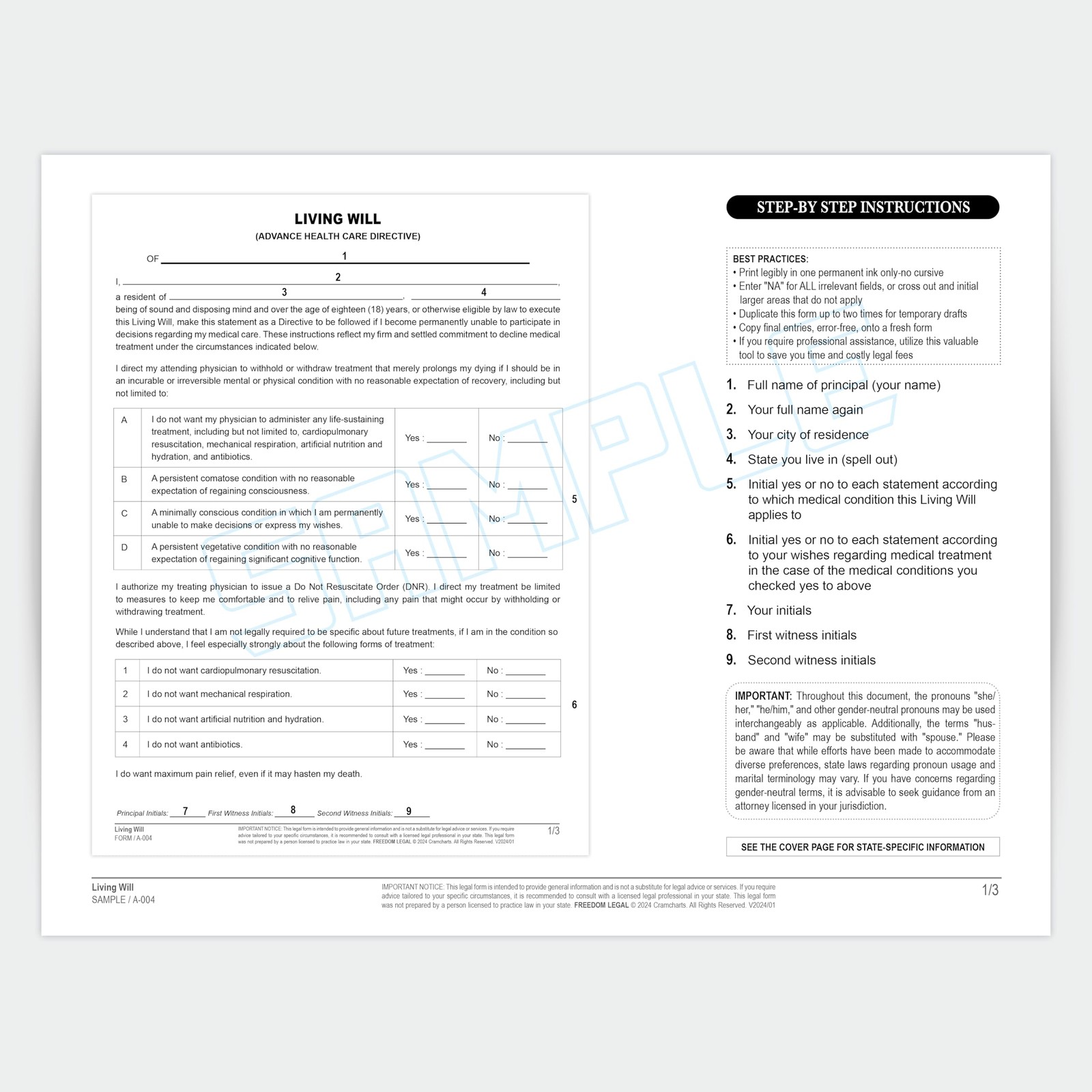 Living Will and Healthcare Power of Attorney Legal Forms Kit