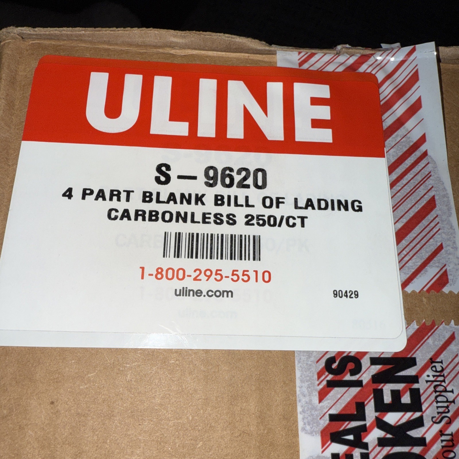 Uline 4 Part Carbonless Bill Of Lading. 250 Count