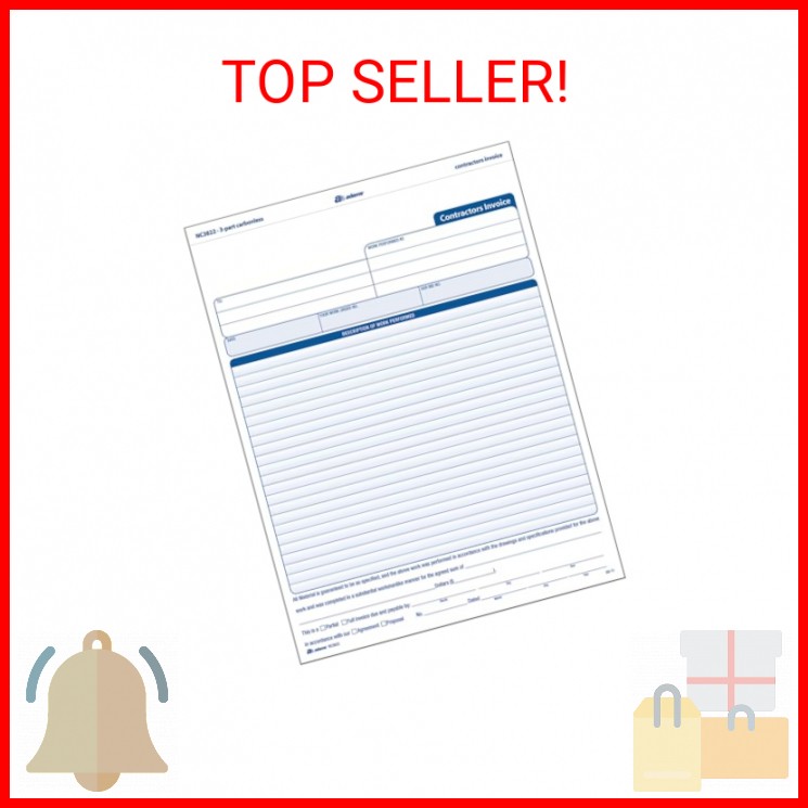 Adams Contractor Invoice Forms, 8.5 x 11.44 Inch, 3-Part, Carbonless, 100-Pack,