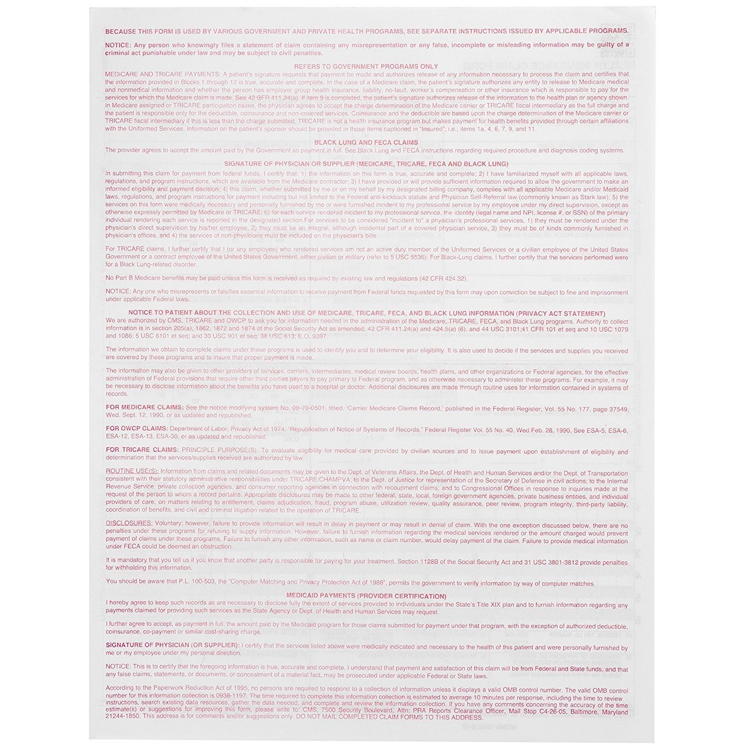New Cms 1500 Claim Forms – Hcfa (Version 02/12) (500 Sheets), 7106