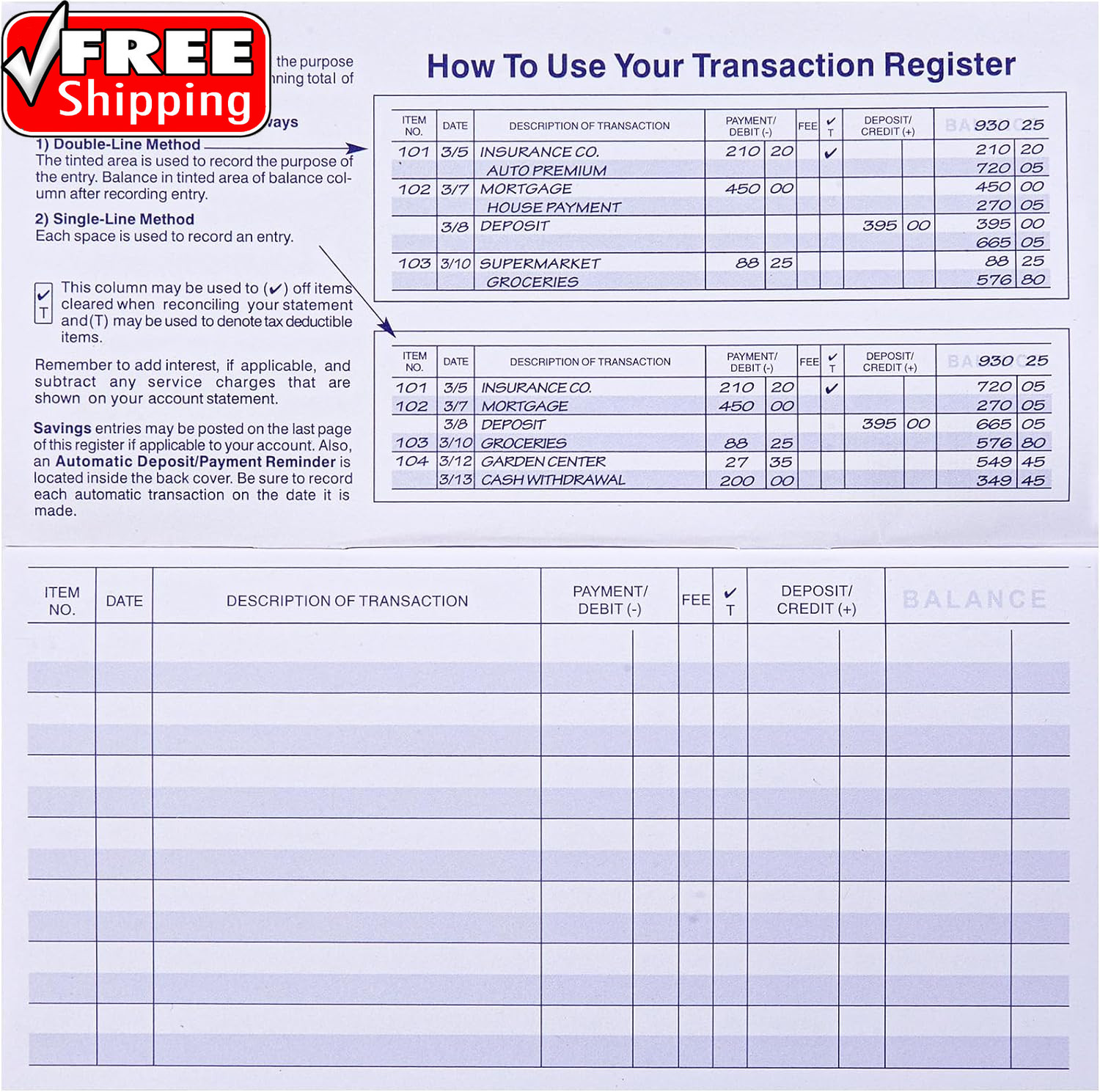 24 PCS Check Registers for Personal Checkbook, Easy to Read Checkbook Register
