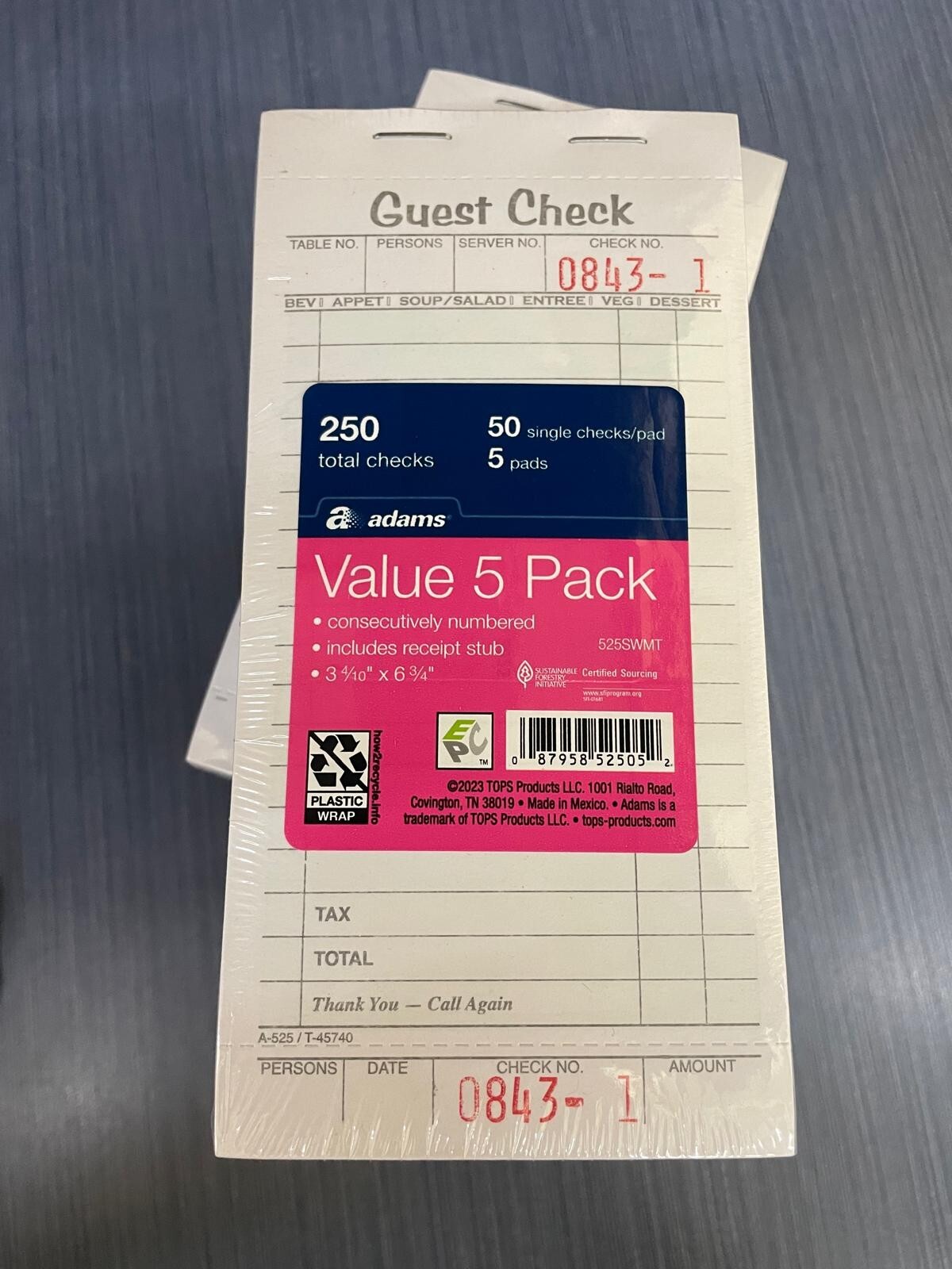 1000 Guest Checks Total- Adams 525SWMT Includes Receipt Stub 20 Pads x 50 Checks