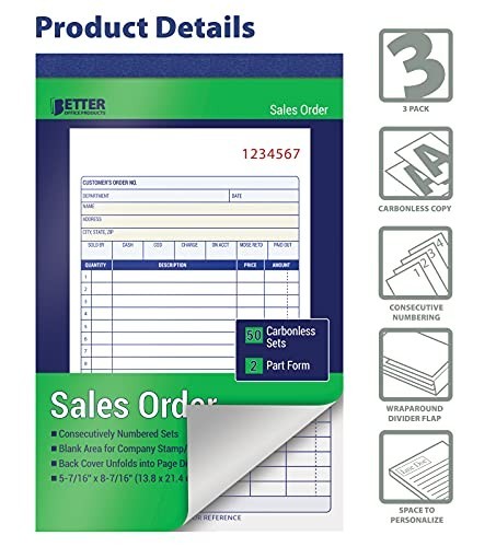 Large Carbonless Sales Order Books – 3 Pack, 2-Part, 150 Sets, 5.5″x8.5