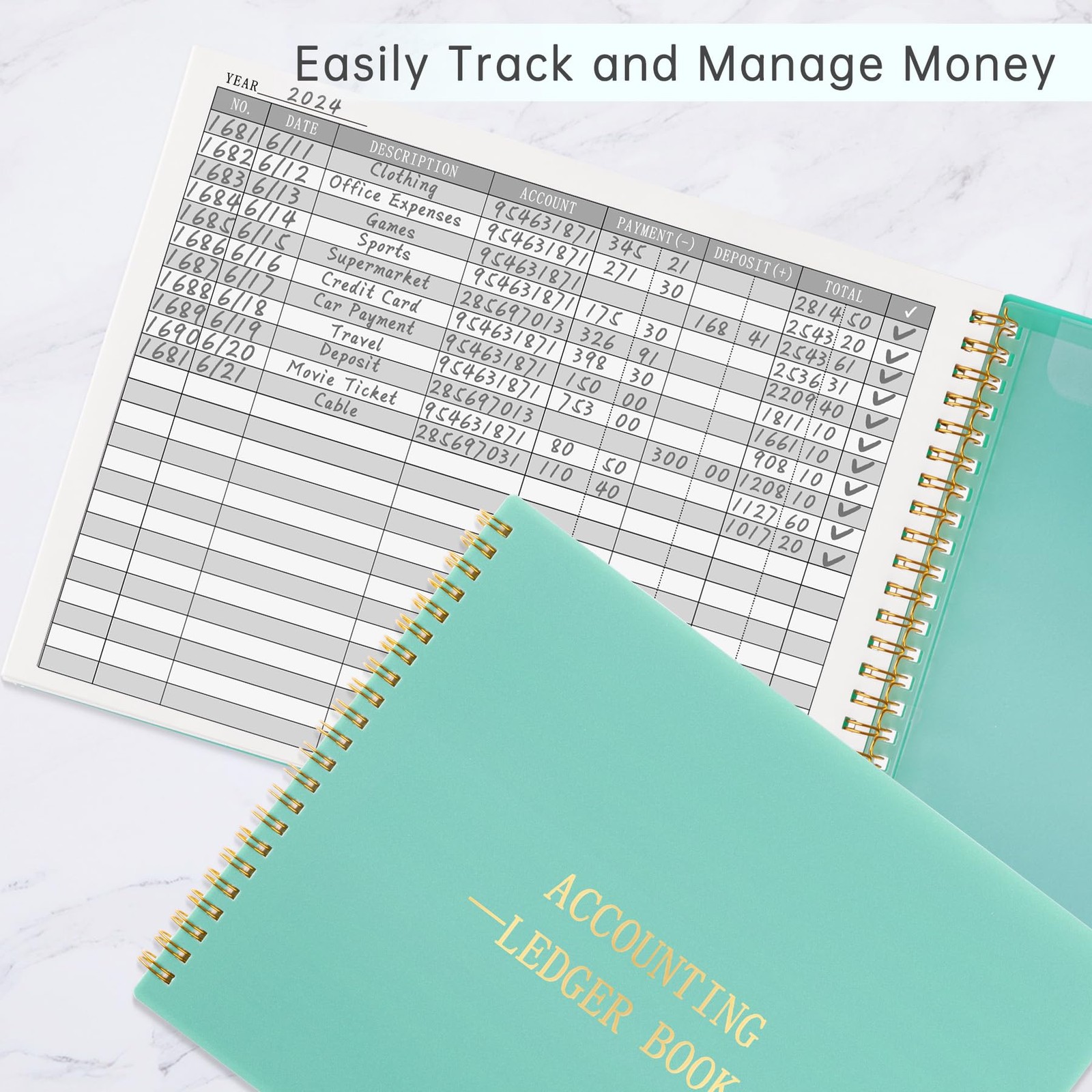 HAUTOCO Accounting Ledger Book for Small Business 10.1 x 7.8”, Blue