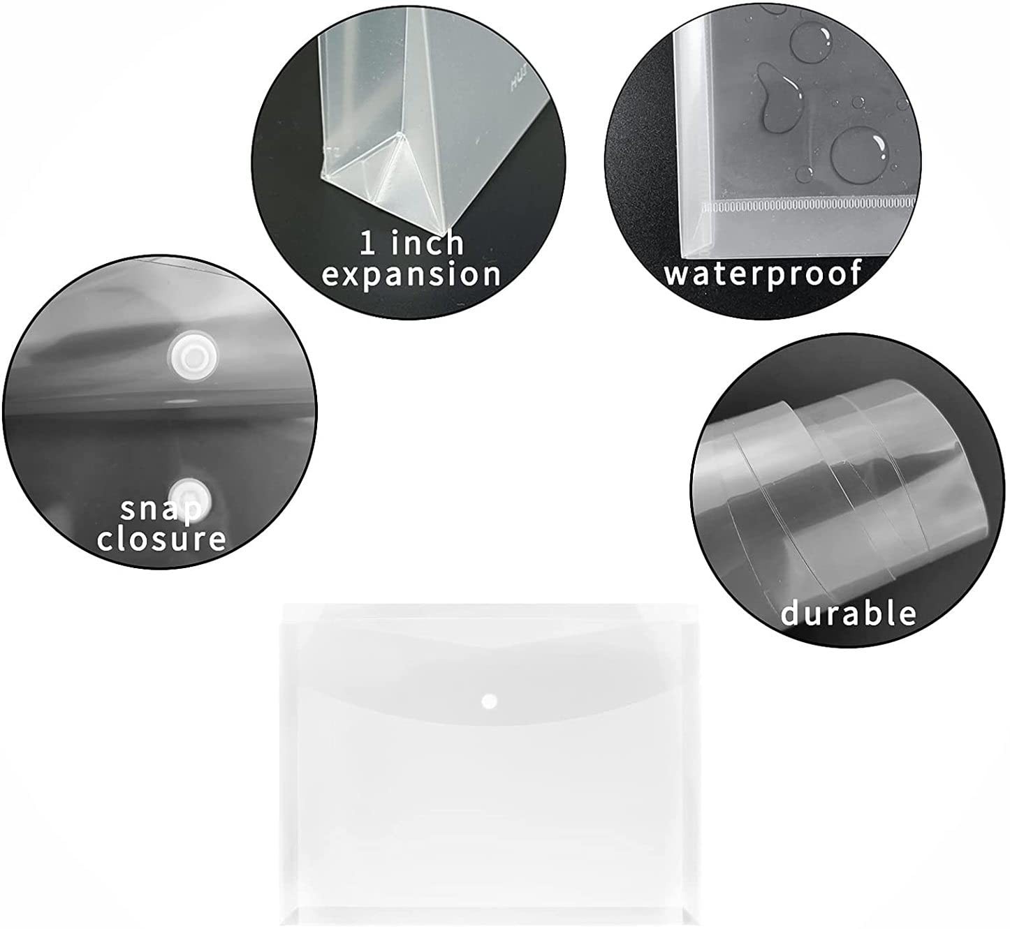 Plastic Legal Size Envelopes with Snap Closure,Clear Poly 6pcs-white