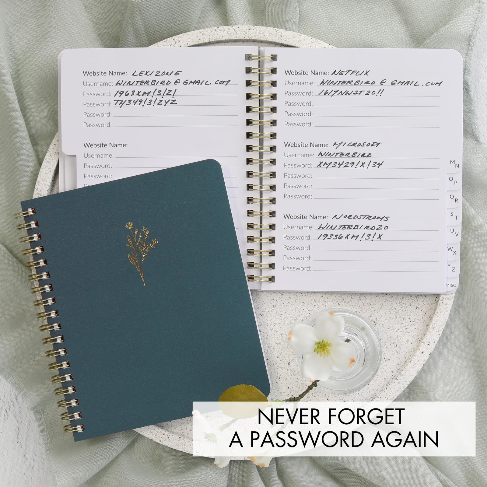 Beautiful Password Book with Alphabetical Tabs – Perfect Pocket Size Blue