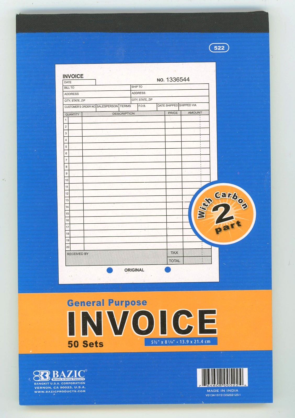 1 Invoice Order Sales Receipt Book 2 Part Duplicate Carbon Copy 50 Orders 8 1/2″