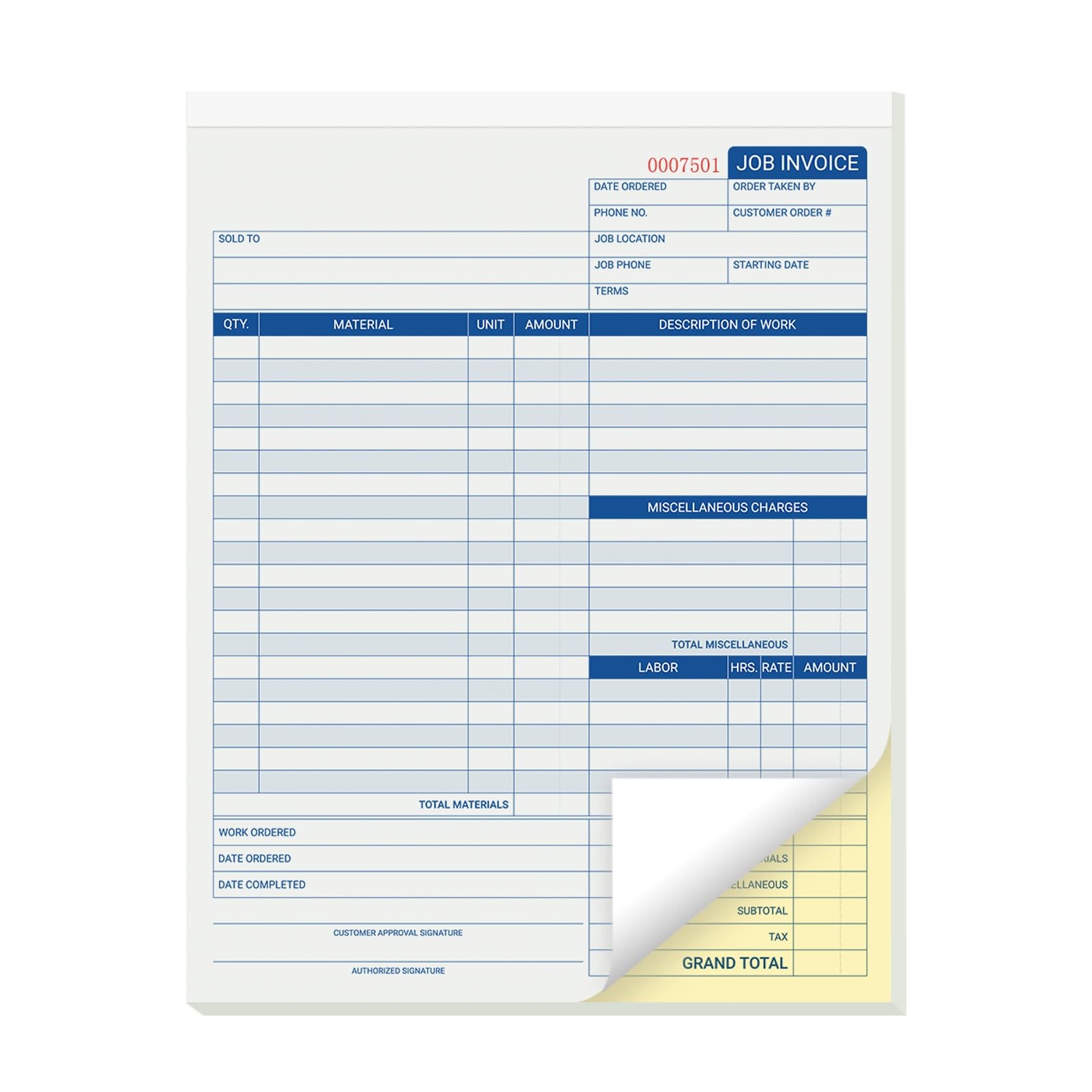 suituts 50 Sets Job Invoice Forms, 2 Part Carbonless, 8.5X11 Inch Work Order