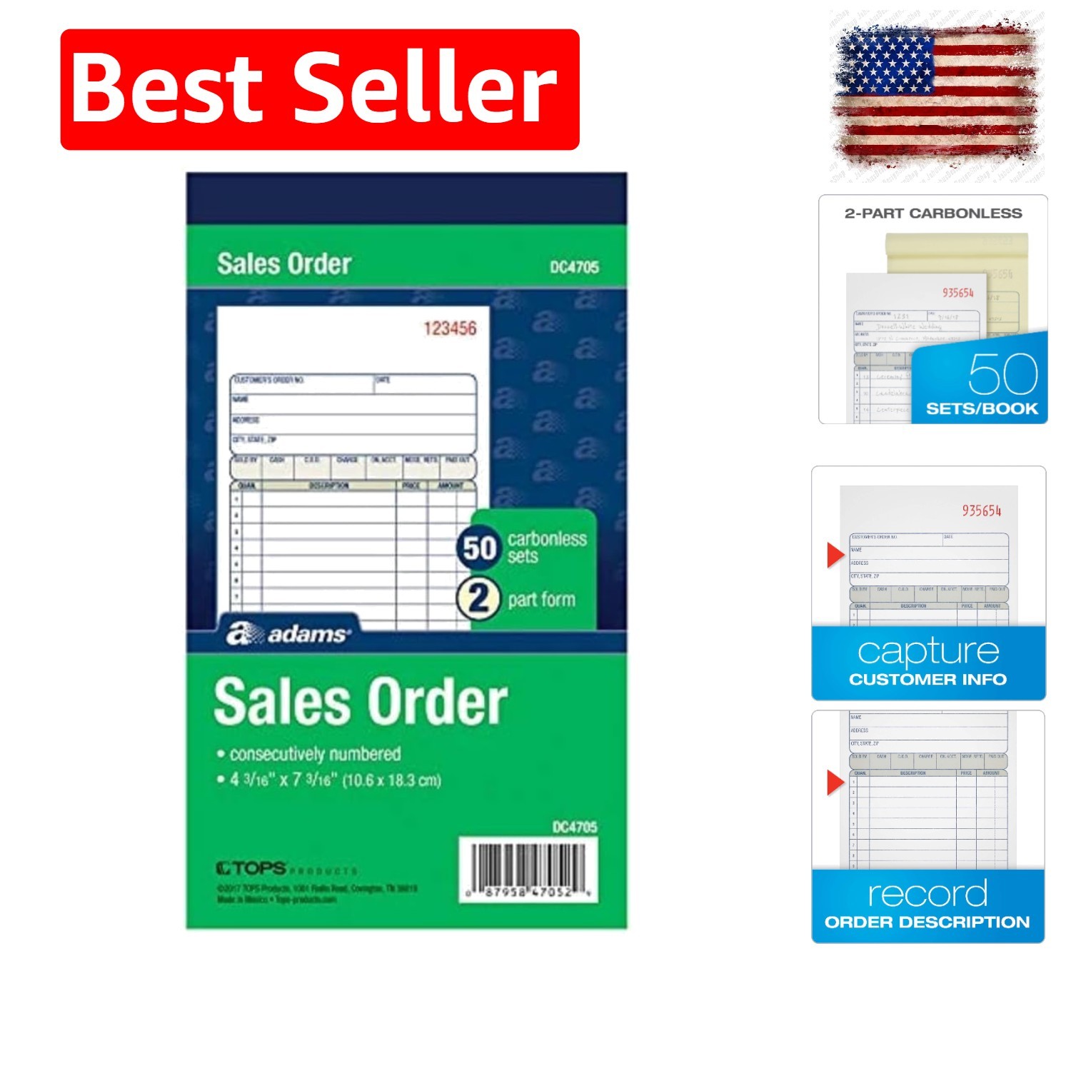 Sales Order Books, 2-Part, Carbonless, White/Canary, 4-3/16″ x 7-3/16″, Bound…