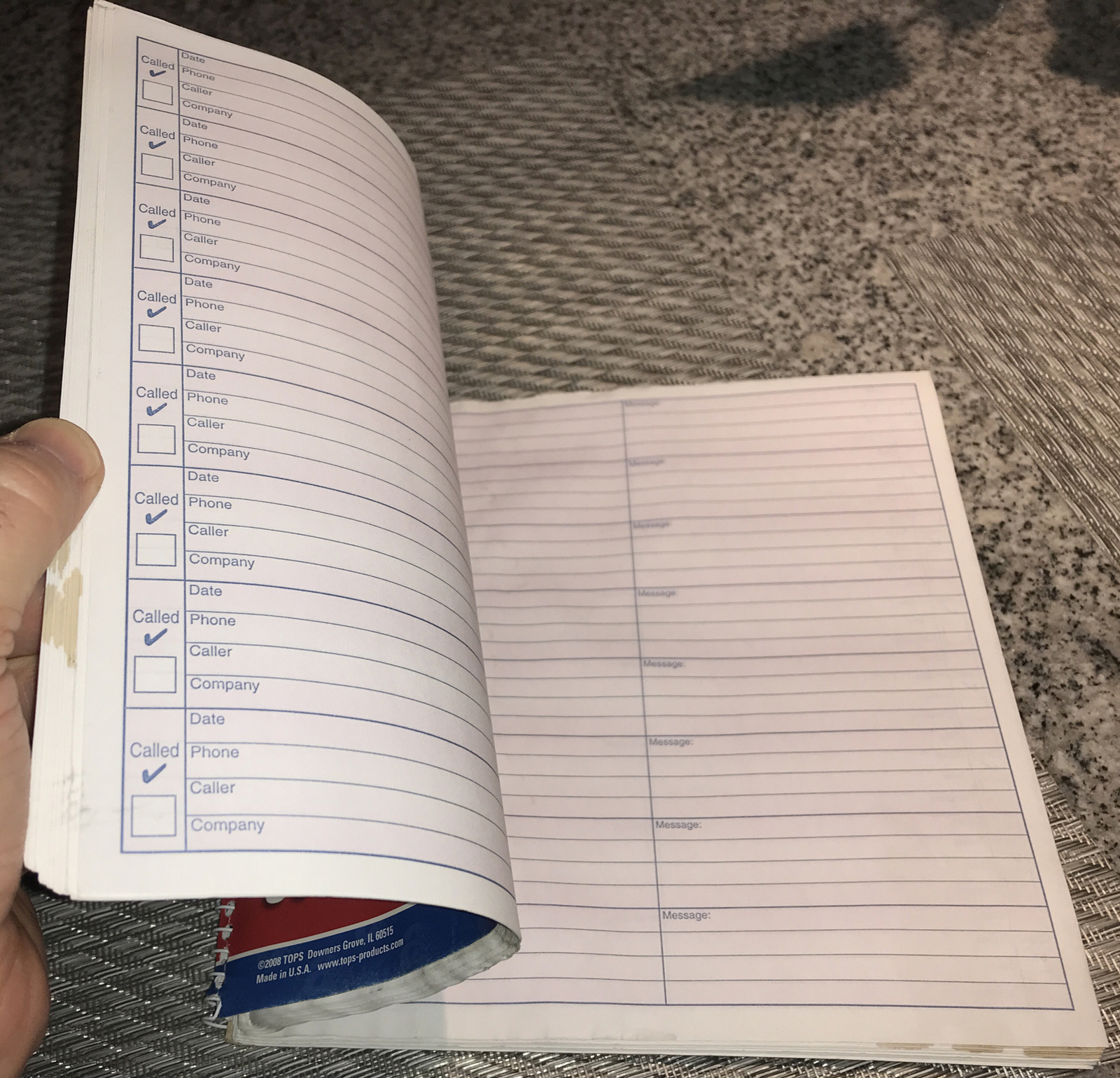 Adams Voice Mail Log Book 960 Messages 8 1/4” X 8 1/2” #S8796
