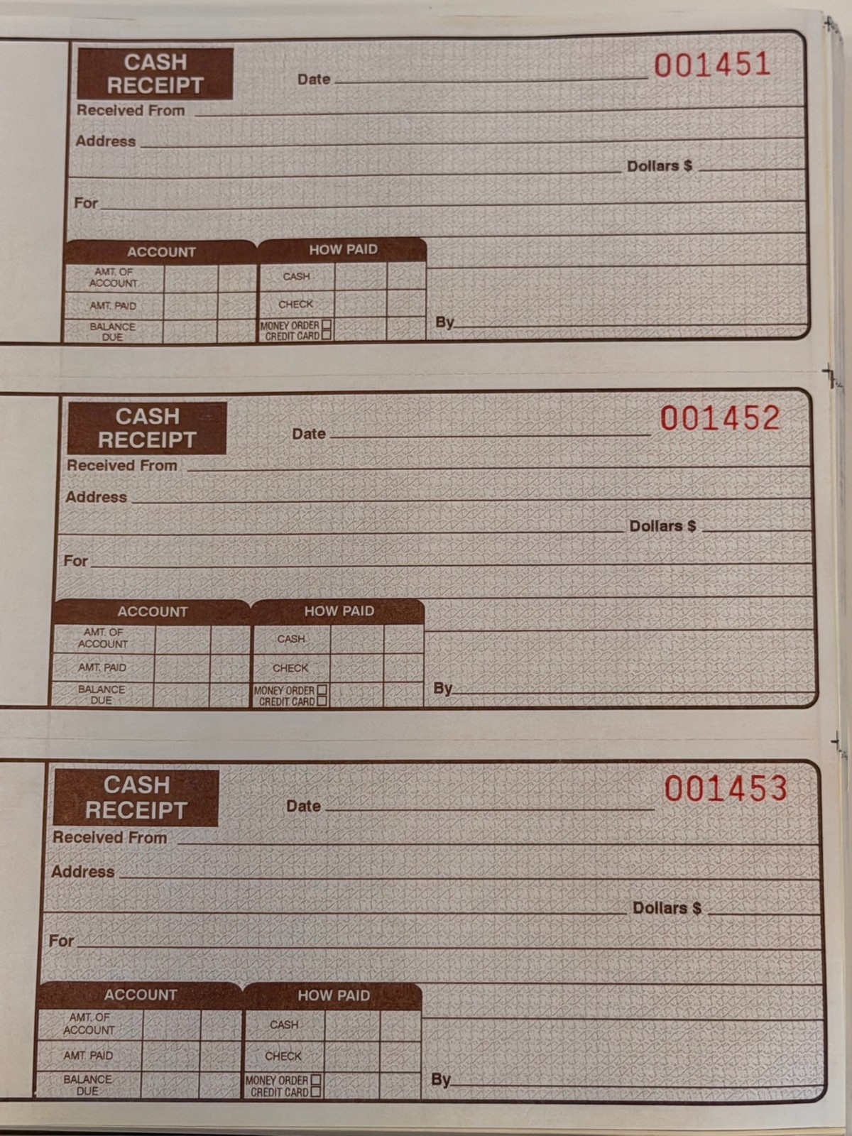 Cash Receipt Book 3-Per Page Carbonless Spiral Bound CRB 111-2 Made in USA (225)