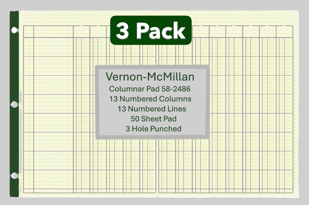 3 pak Analysis Ledger 13-Column 50 Sheet Pads NOS 11x 16.375 Green Paper 58-2486