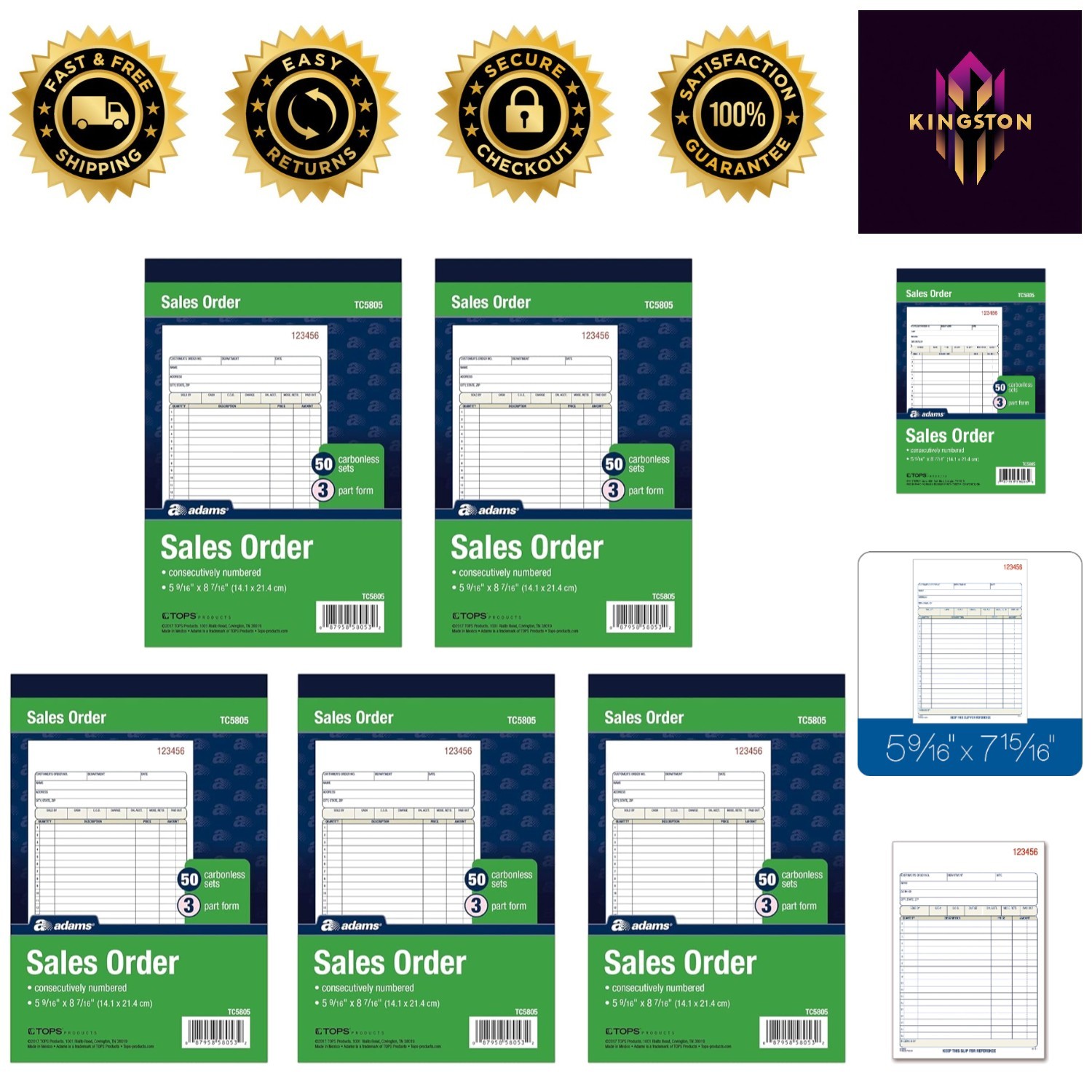 Compact 3-Part Carbonless Sales Order Books – 250 Sets Total for Businesses