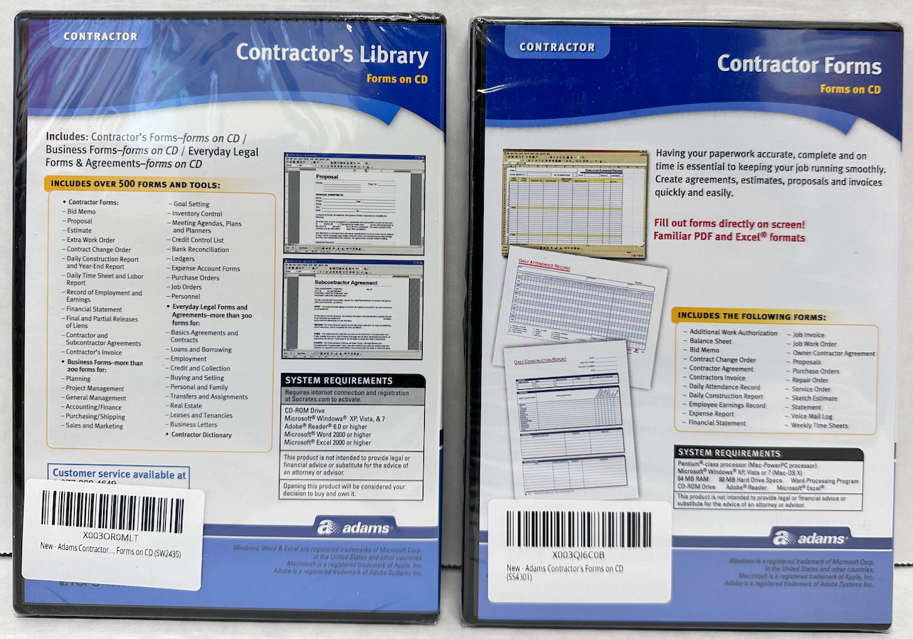 NEW Adams Contractor Business Forms BUNDLE (Bids, Quotes, Library & Forms)