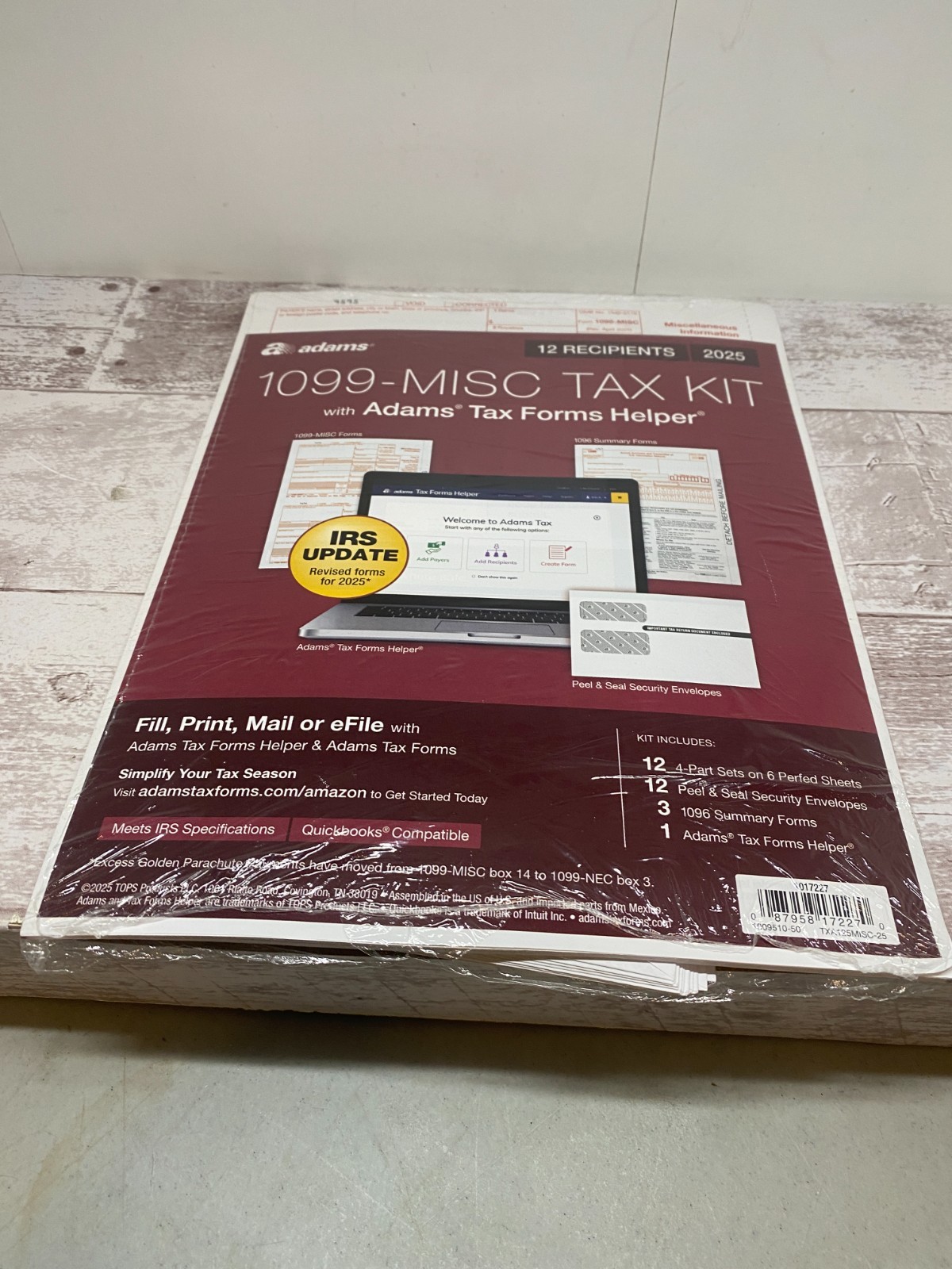 1099 MISC Forms 2025, 4-Part Kit for 12 Recipients, Includes Envelopes, Quickboo