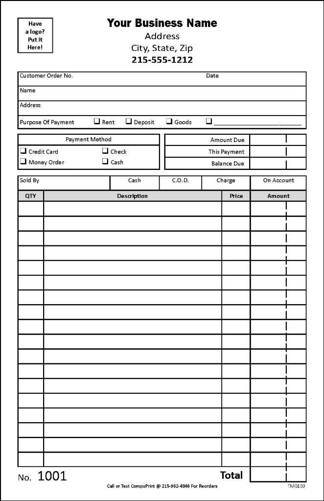 Service Order Small Invoices / 2 Part or 3 Part / 5.5 x 8.5 / TMG199