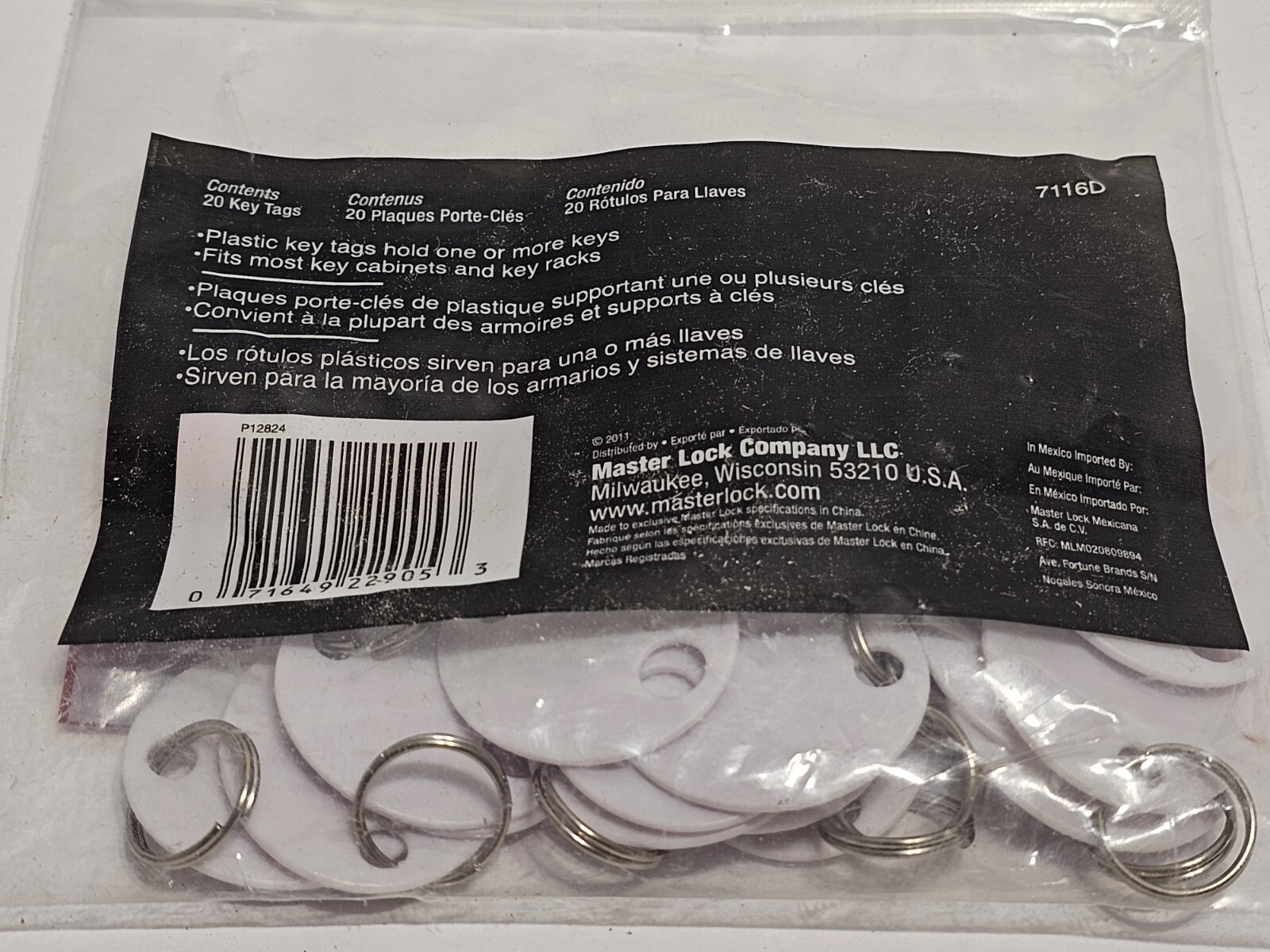 MASTER LOCK 7116D PASTIC KEY TAG BAG 20PCS WHITE