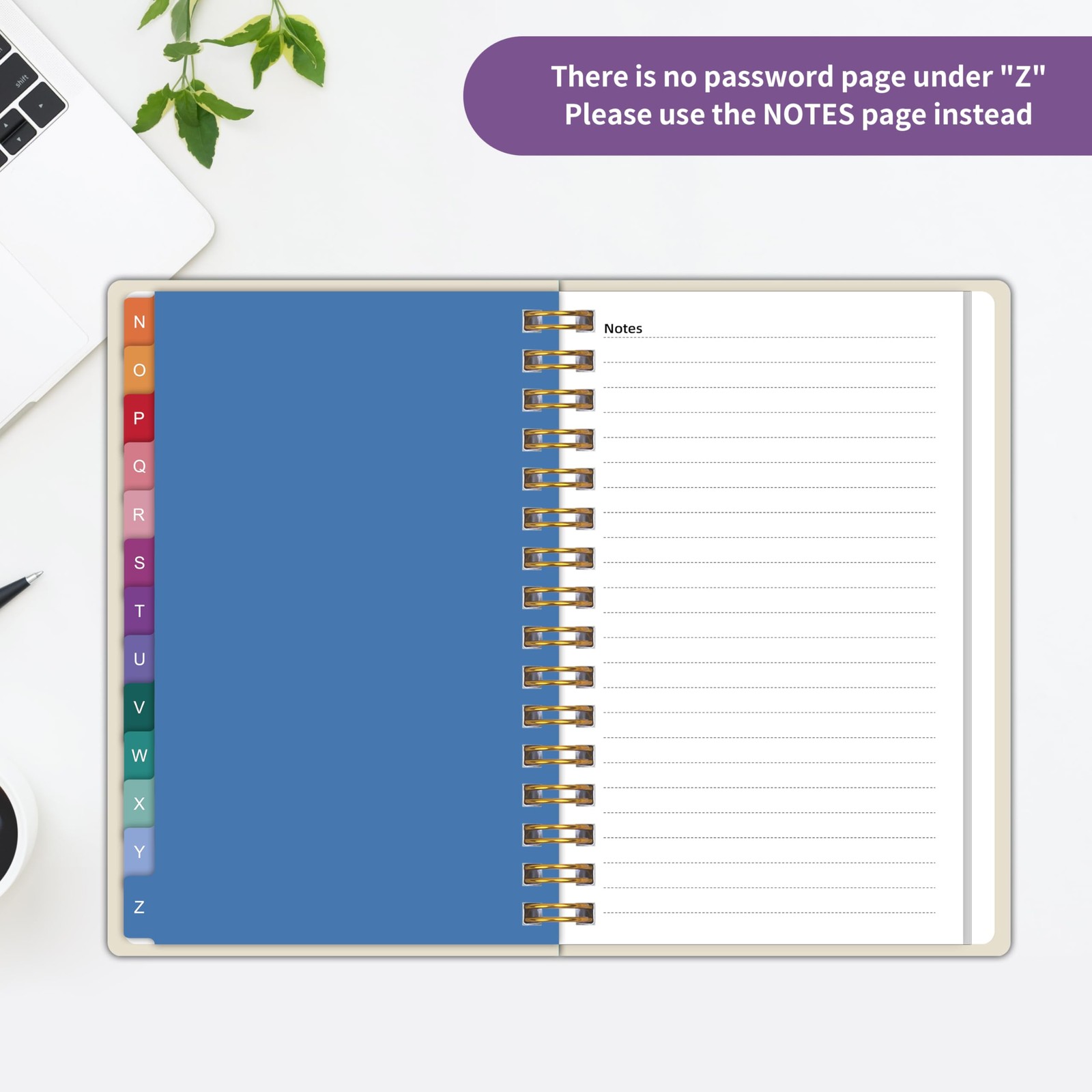 SSpiral Password Book with Alphabetical Tabs & Pocket A5 (5.8″ X 8.2″), Gray