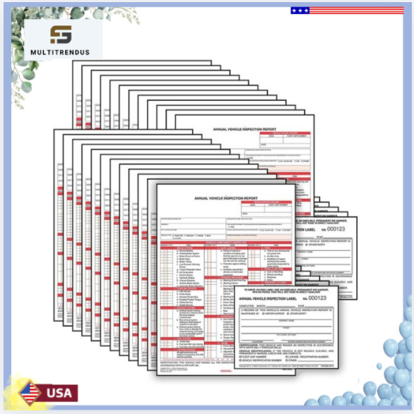25-Pack Vehicle Inspection Report Forms with Adhesive Vinyl Labels DOT