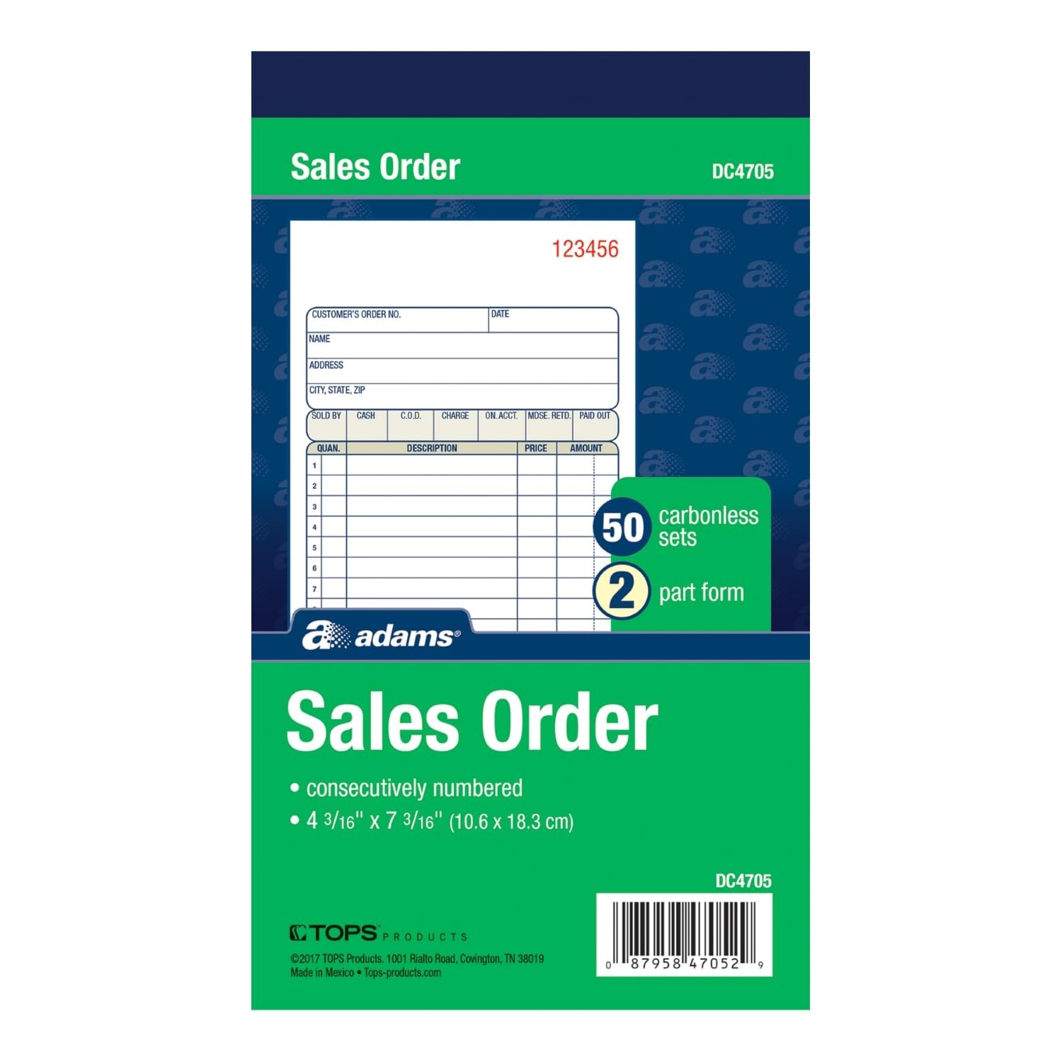 Adams Sales Order Book, 2-Part, 50 Count (Pack of 1), White/Canary