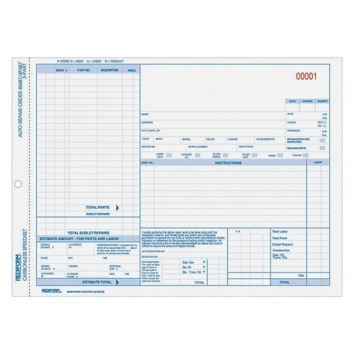 Rediform 4P487 Auto Repair Order Form 3 Part Carbonless 8.5×11