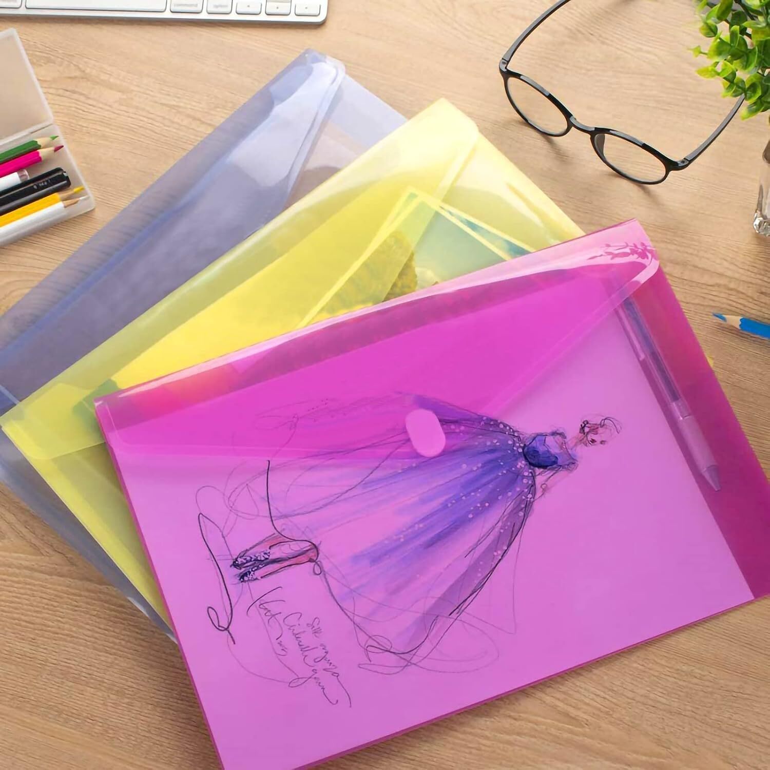 Sooez 12 Pack Plastic Envelopes Poly letter/a4/legal Sise, Assorted Colored