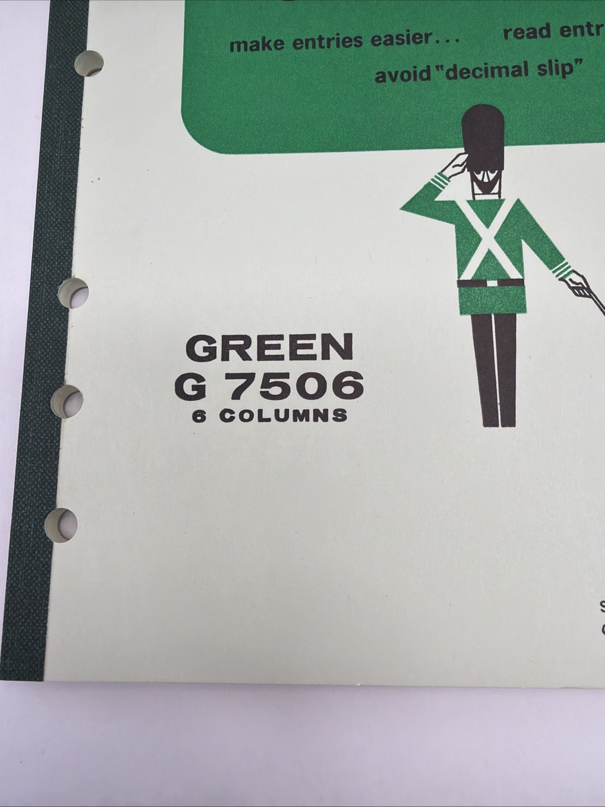 1968 Wilson Jones Write Columnar Pad Green G7506 6 Columns Accounting Ledger