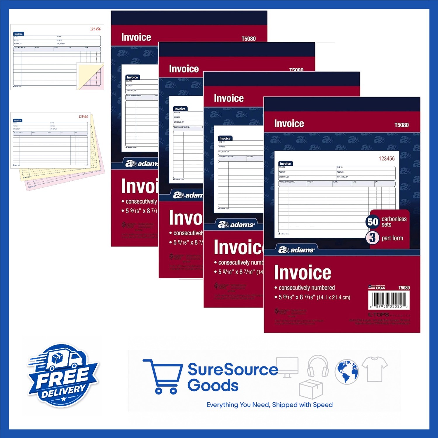 Invoice Book 3-Part Carbonless 5-9/16 x 8-7/16 Inches 50 Sets T5080 4
